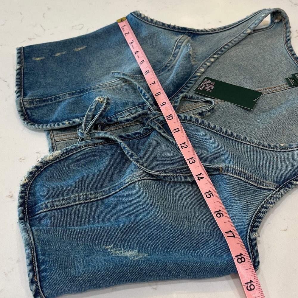 Wild Fable Denim Front Tie Distressed Vest Cropped Top NWT - Picture 6 of 7